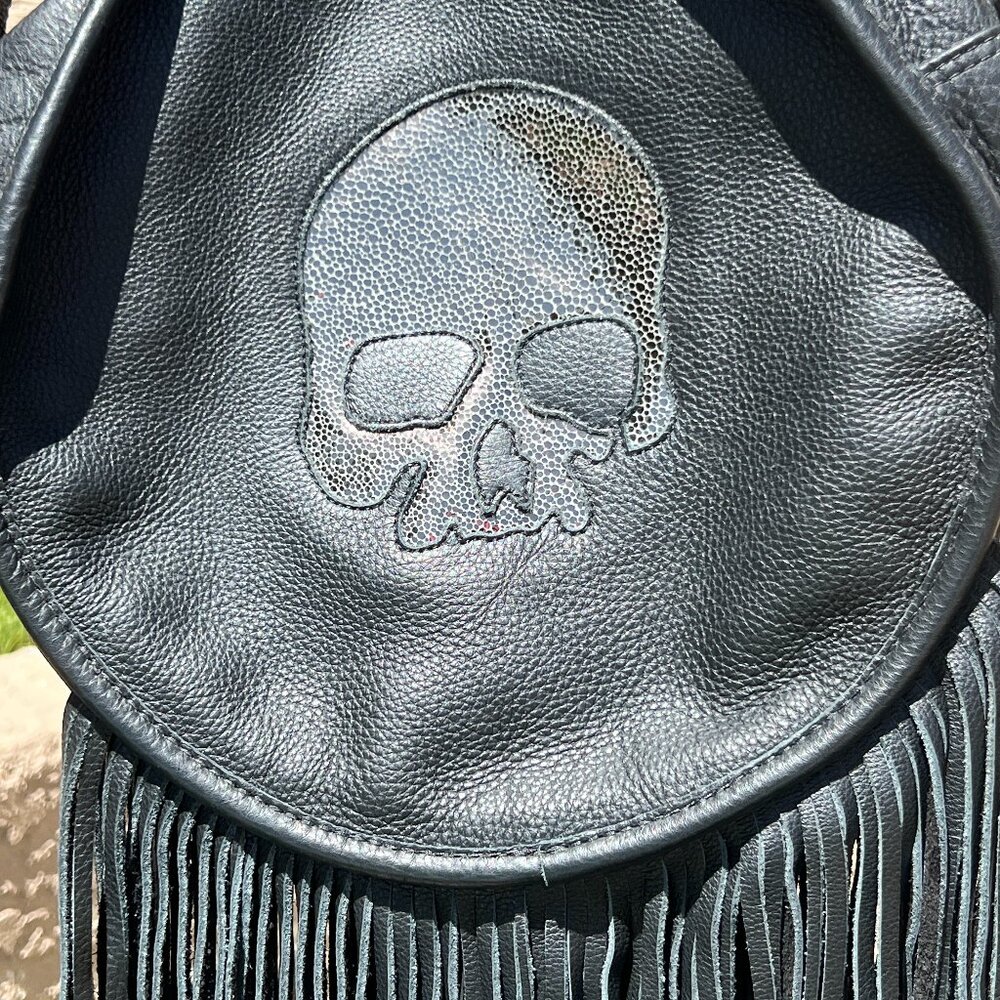 Custom Skull, Leather Fringe Hand Bag